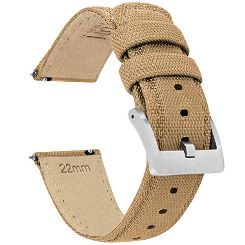 Barton Toile à voile à dégagement rapide en nylon tissé de qualité supérieure Couleur et largeur au choix 18 mm, 19 mm, 20 mm, 21 mm, 22 mm, 23 mm, 24 mm, Khaki Tan, 19mm, Classique Cover