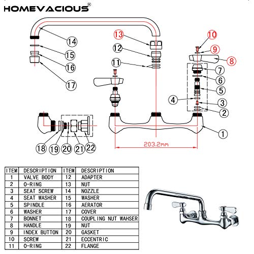 Commercial Kitchen Faucet Utility Wall Mount 8 Inch Center Two Handle Laundry Faucet Industrial Swivel Spout Brass Chrome Stainless Mixer Tap NSF No Lead by Homevacious