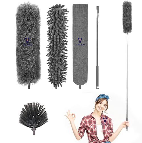 Image of Vasukie Dusters for Home Cleaning - 5 Pcs Fan Cleaning Mop with Long Rod, House Wall Cleaner Stick Products, Extendable Microfibre Dusting Brush Adjustable Handle, Spider Web Ceiling & Cobweb Duster