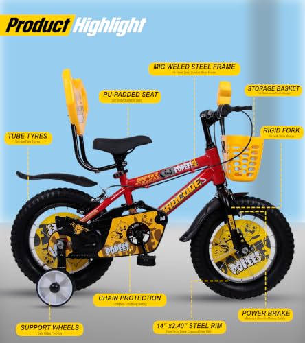 Image of BROCODE Kids Cycle for 2 to 5 Years Boys and Girls 14T Cycle for Kids with Training Wheels Front Basket High Tensile Steel Frame Adjustable Seat Single Speed Bicycle Professional Assembling Required