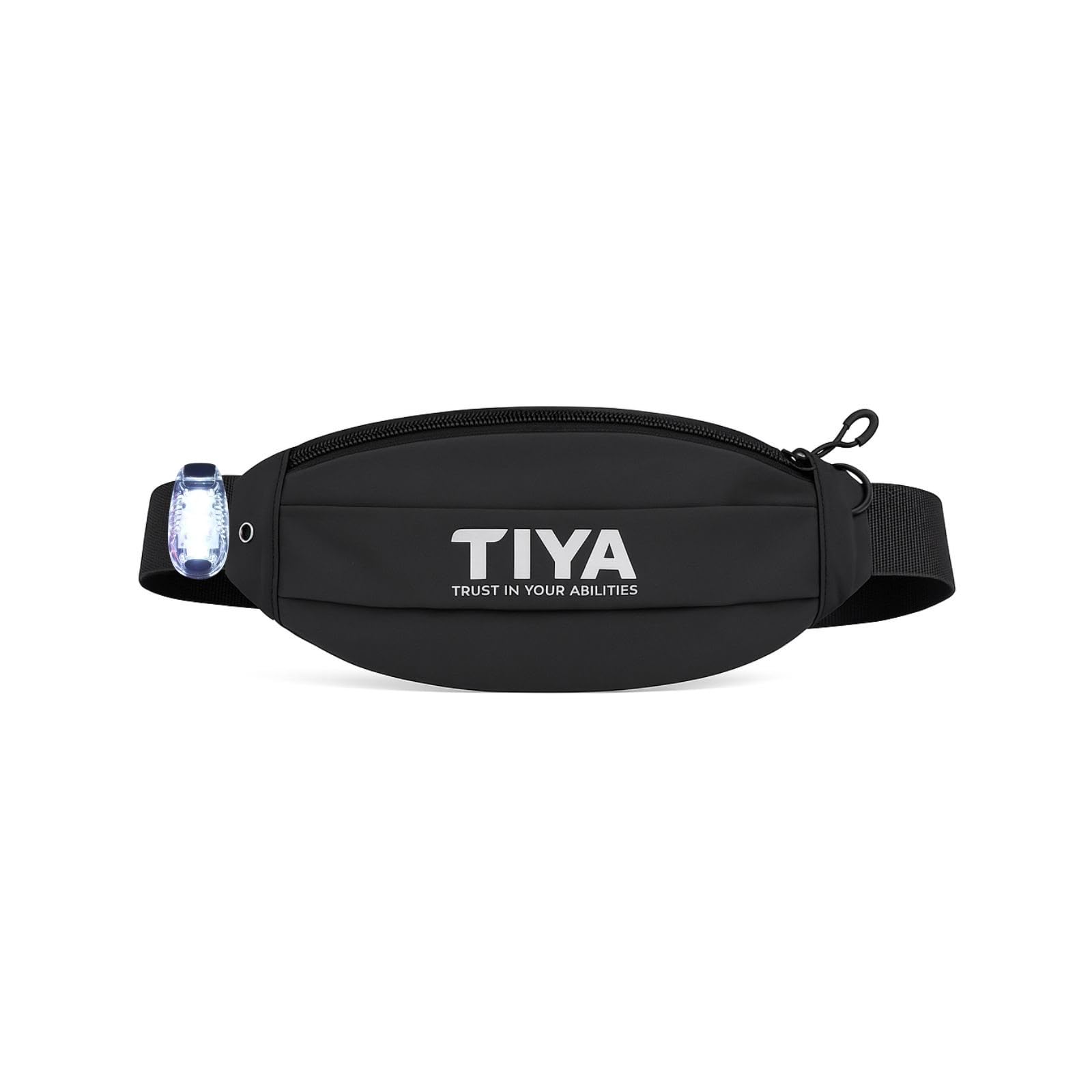 TIYA Running Waist Belt – No Bounce Phone Holder Running Belt for Men & Women, Adjustable Jogging Belt with LED Light, 3 Pocket Runners Bumbag (70–105cm, Black)
