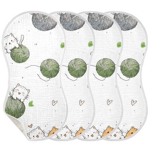 Bolaz Baby Burp Cloths 4 Pack,Cute Cats Hanging_on_balls2,Feeding Cloths Face Towel Super Absorbent Soft Cotton Burping Rags Feeding Bibs