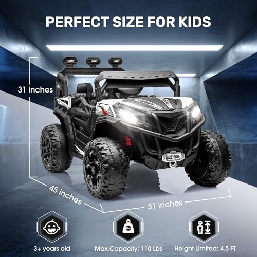 Image of ANPABO 24V Ride On Toys for Kids w /Remote Control, 4WD /2WD Switchable White