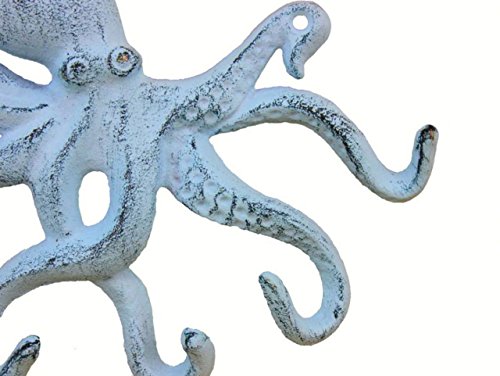 Rustic Dark Blue Whitewashed Cast Iron Octopus Hook 11 Inch - Decorative Hook - Sealife Metal Wall Hook #TOP6