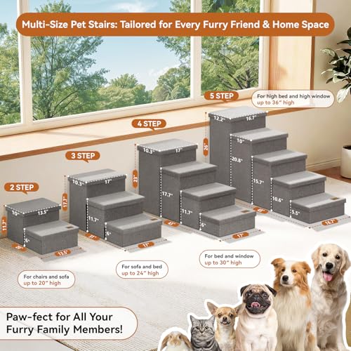 Image of Zerbuger Wider Dog Ramp for High Bed with Storage 18 inch H, Foldable Dog Stairs for Small Medium Large Older Senior Animal, Sturdy Dog Step for Climbing Bed or Couch, Arthritis-Friendly (Gray, No Condo)