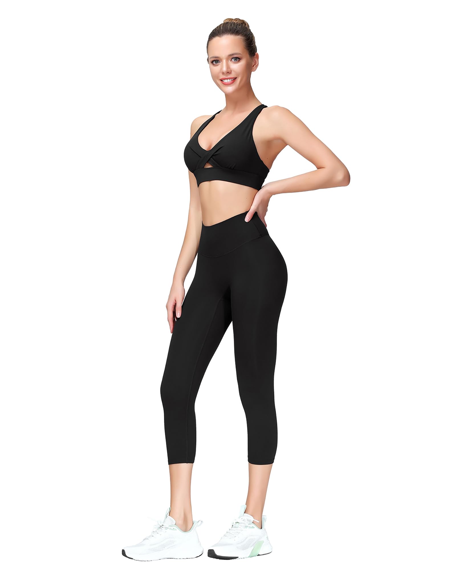 MotoRun Brasier deportivo con espalda cruzada para mujer, sexy, parte delantera cruzada, acolchado, gimnasio, correr, yoga, negro, Medium