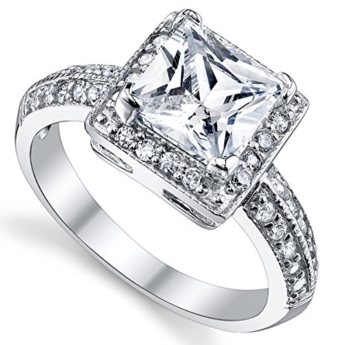 Metal Masters 2 Carat Princess Cut Cubic Zirconia Sterling Silver 925 Wedding Engagement Ring Sizes 4 to 112