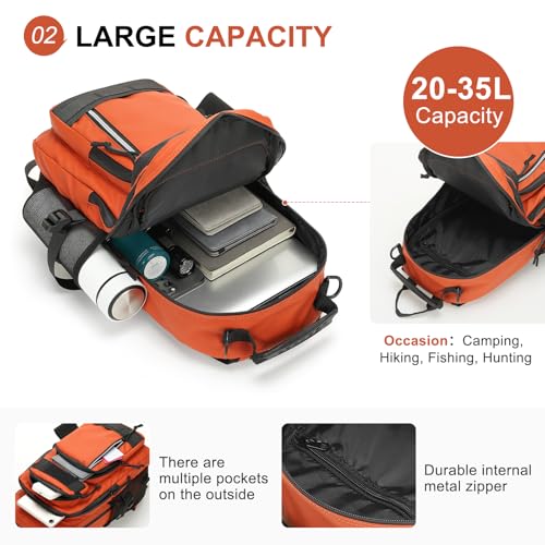 Mochila de pesca impermeable 35L con soporte para caña naranja miniatura 3