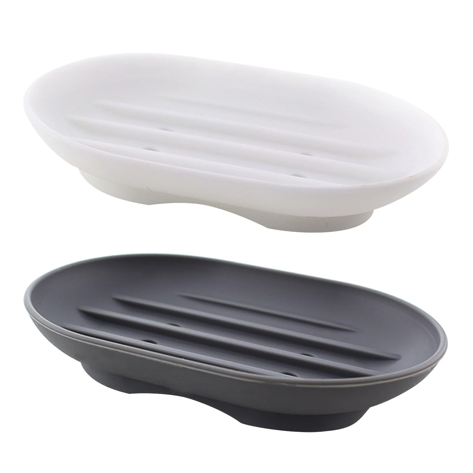 yanwuwa Lightweight Soap Holder Portable Silicone Soap Tray with Drainage Holes 2 Pack (Grey + White) Grey