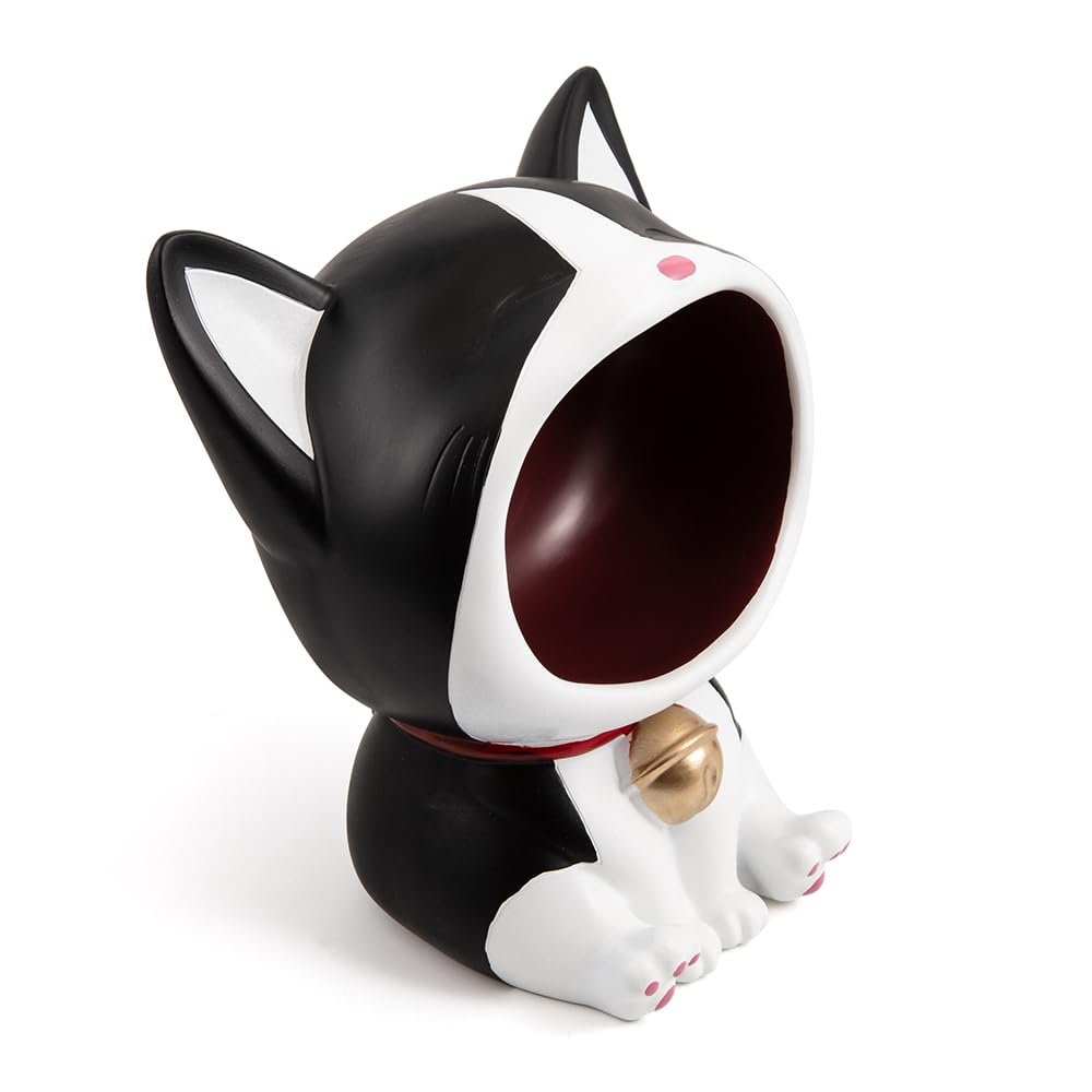 cuenco clave para la mesa de entrada Lucky Cat Statue Candy Dish para la decoración del hogar del arte del escritorio de la oficina (negro)