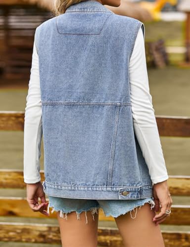 Women's Vintage Denim Vest Summer Trendy Casual Button Down Sleeveless Jean Jacket Waistcoat Vests3