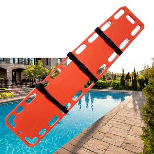 Portable Swimming Pool Life-Saving Board, Emergency Rescue Spine Boards One-Piece Molding with 3 Seat Belt, Water Floating Stretcher First Responder Backboard?Emergency Rescue Stretcher(Orange,138x35x