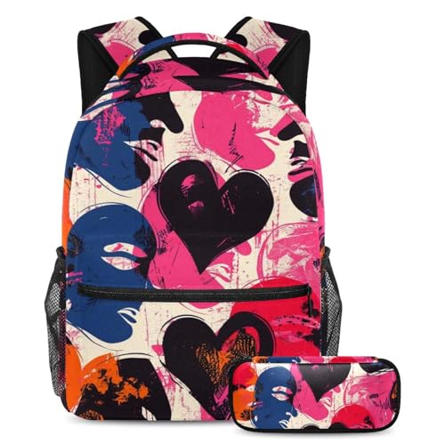 Sac à dos imprimé cœur aquarelle pour le collège et les voyages des ados