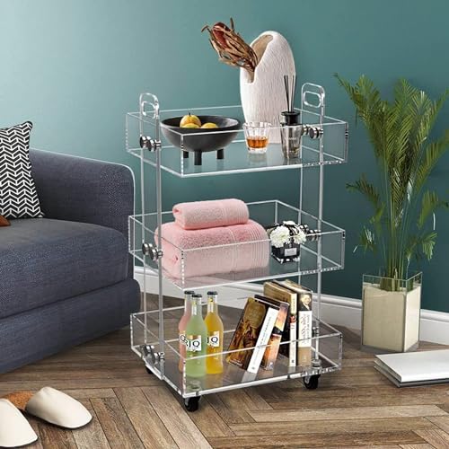 ONELUX 3-Tier Acrylic Utility Rolling Cart Multifunction Storage Cart On Wheels