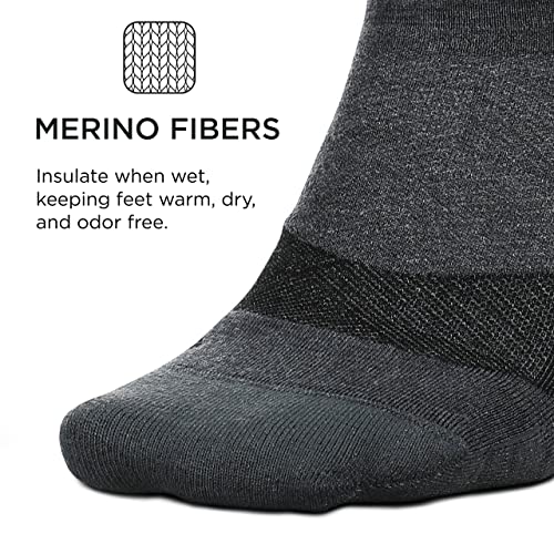 Feetures Merino 10 Cushion Quarter Sock Stripe (1 Pair) Large, Gray #TOP3
