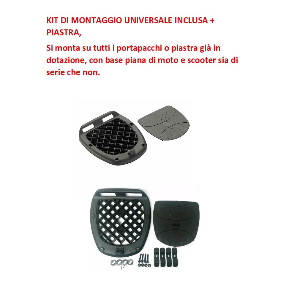 COMPATIBILE CON HONDA PCX 125 BAULETTO MONOLOCK VALIGIA 45 LITRI PER MOTO SCOOTER BAULE NERO CON CATADIOTTRI FUMÉ COMPRENSIVO DI PIASTRA E KIT UNIVERSALE
