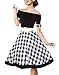 Schwarzes knielanges Swing Kleid im High Waist Schnitt mit Gürtel und Manschetten kariert und schulterfrei bandeau XL