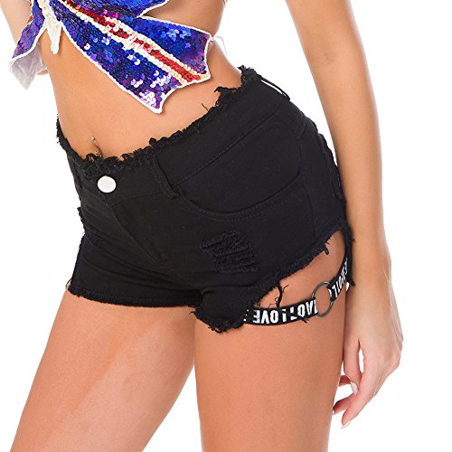 Superbaby Women's Sexy Hot Pants High Waist Casual Denim Destroyed Shorts Jeans(Black Letter)