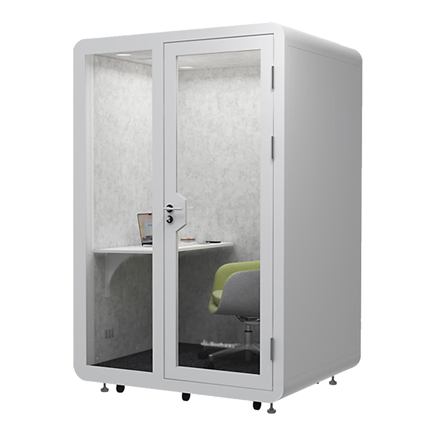 Office Sound Booth with Audio Privacy, Portable Soundproof Booth with Mobile Roller, Mobile Office Pod with 6500K LED Light, Fans & USB Ports, for Office, Library,59in