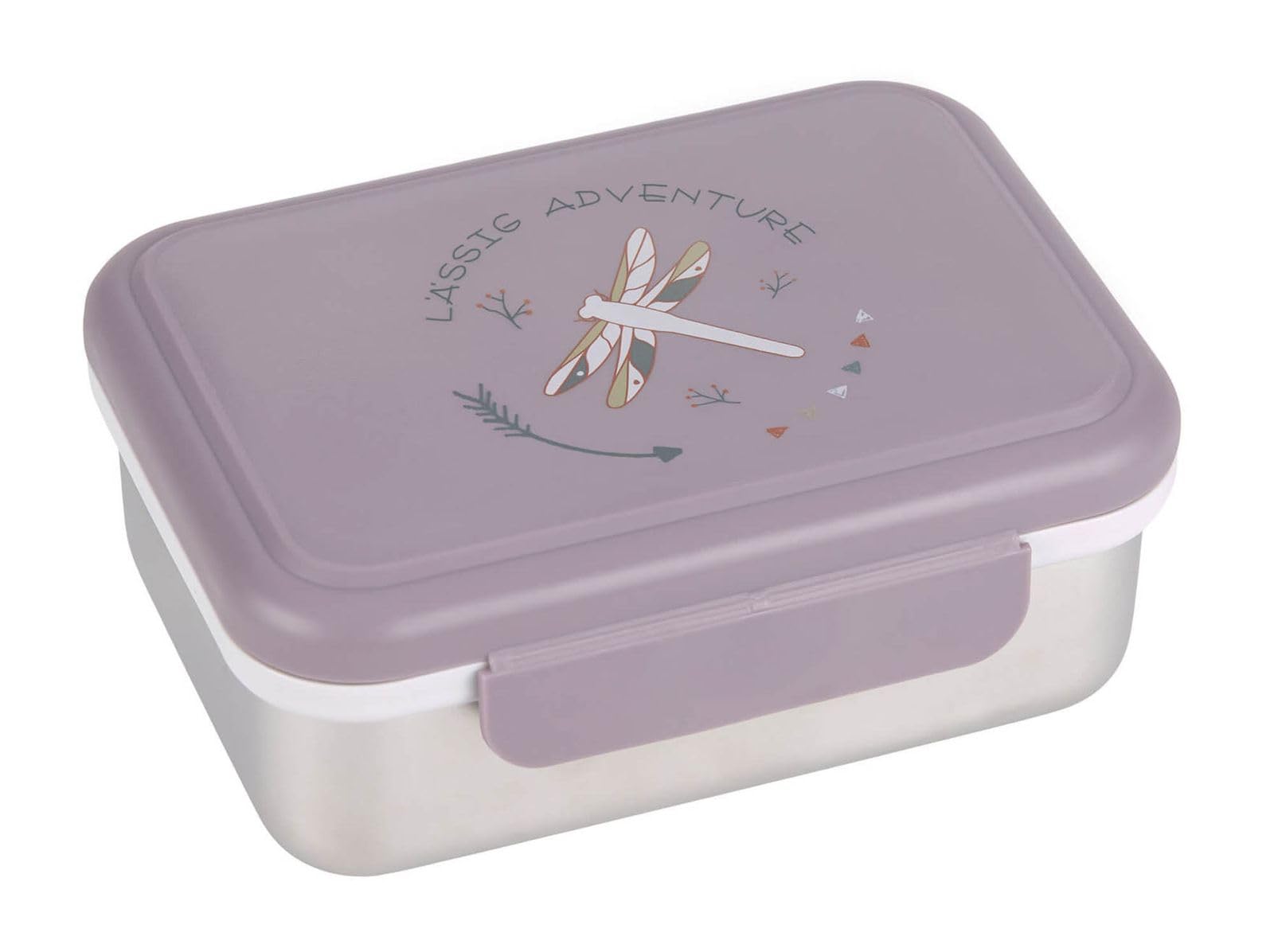 LÄSSIG Kinder Brotdose Edelstahl Lunchbox Frühstücksbox Nachhaltig Kindergarten Schule/Adventure Dragonfly, 1 Stück (1er Pack)