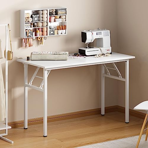 Image of Need Office Computer Desk 39.3 Inch Sturdy Folding Laptop Table White | White Frame Writing Gaming Work Table /Foldable Home Office Desk /Sewing Table, No Assembly Required