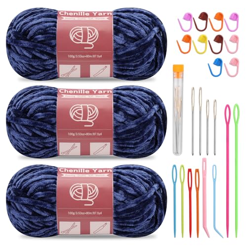 SUVSOON 3 * 100g Chenille Yarn