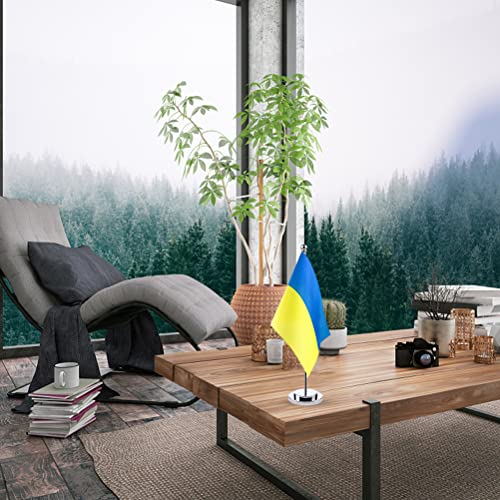 CaCaCook Ukrainian Table Flag 5.5 x 8.3 Inches Ukrainian Table Flag Ukrainian Flag Table Flag Ukraine with Stick and Base for Meeting Room in Home Office 14 x 21 cm - Image 4
