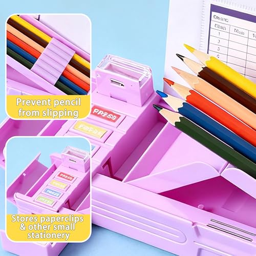 Image of Pop Up Multifunction Pencil Case with Pencil and Eraser, Cute Cartoon Pen Box Organizer Stationery, Sharpener, Schedule, Best Birthday Gifts for Kids Teens(Purple unicorn)