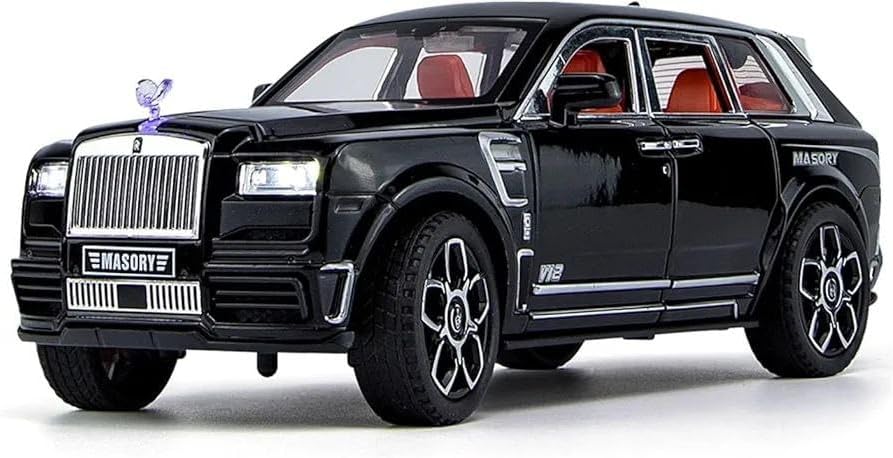 Big Size Rolls-Royce Cullinan Model Car Exclusive Alloy Metal Car Pull Back Die-cast Car Toy car with Openable Doors & Light, Music Toy Car for Kids (1:24 Cullinan Masory - Black)
