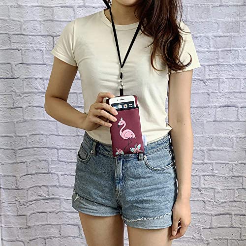 Image of Neoprene Neck Cell Phone Sleeve Bag Pouch w / Clip (Flamingo Red Wine)