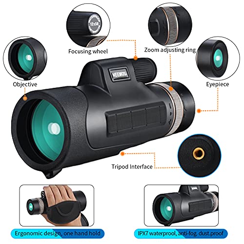 Monokular Teleskop HD 12X50,NEEMOSI Monokulares Fernrohr für Smartphone,Wasserdicht Handy Monokular Objektiv FMC BAK4… – Bild 7