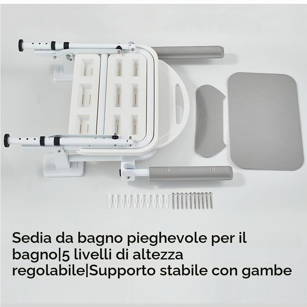HEYOUTH Sedile per Doccia a Parete,Sedia Da Doccia Pieghevole Antiscivolo,Sgabello Doccia Anziani,Sedia Doccia Disabili,Fino A 180KG,Sgabello doccia pieghevole,per Anziani e Disabili Donna Incinta