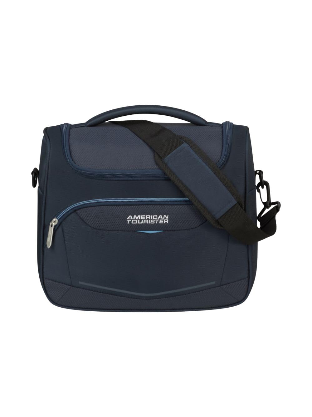 American Tourister Neceser suave con correa de hombro extraíble y ajustable. Cuenta con un gran compartimento principal cerrado con cremallera, bolsillos internos y divisores. Cuenta con un bolsillo