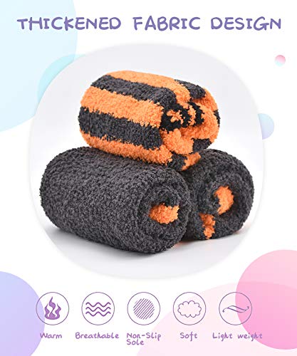 Panda Bros Girls Warm Fuzzy Fluffy Socks, Non Skid Slipper Socks for Kids, 3 Pairs4