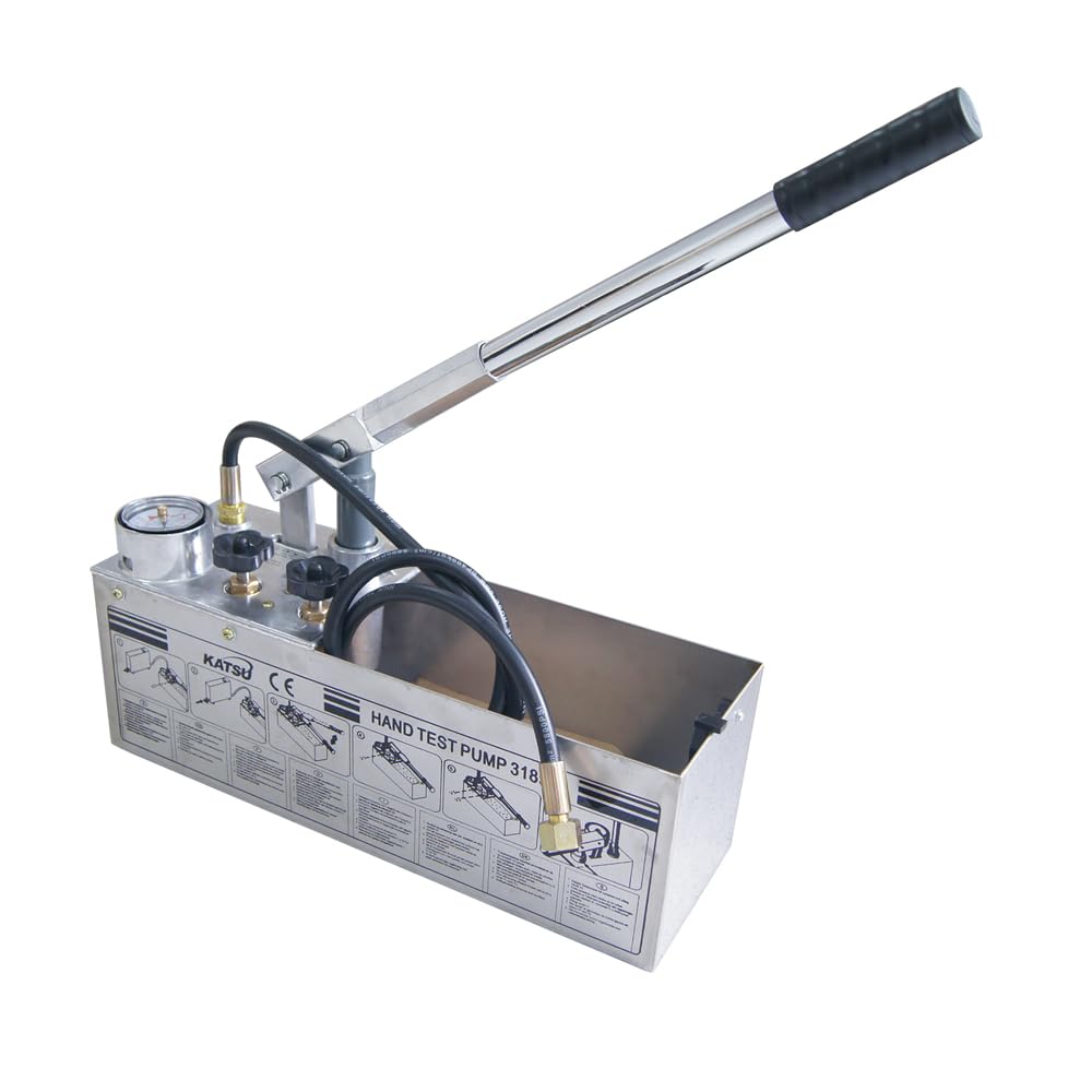 KATSU Tools Bomba de prueba de presión de tubería, 12 L 0-50 bar, probador de fugas hidráulico manual manual, tanque de acero inoxidable, para inspección de instalación de sistemas de tuberías de agua