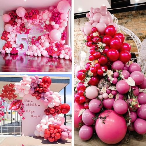 Image of PartyWoo Pink Balloon Garland, 100 pcs Shades of Pink Different Sizes Pack of 36 Inch 18 Inch 12 Inch 10 Inch 5 Inch for Balloon Garland or Balloon Arch as Party Decorations, Birthday Decorations