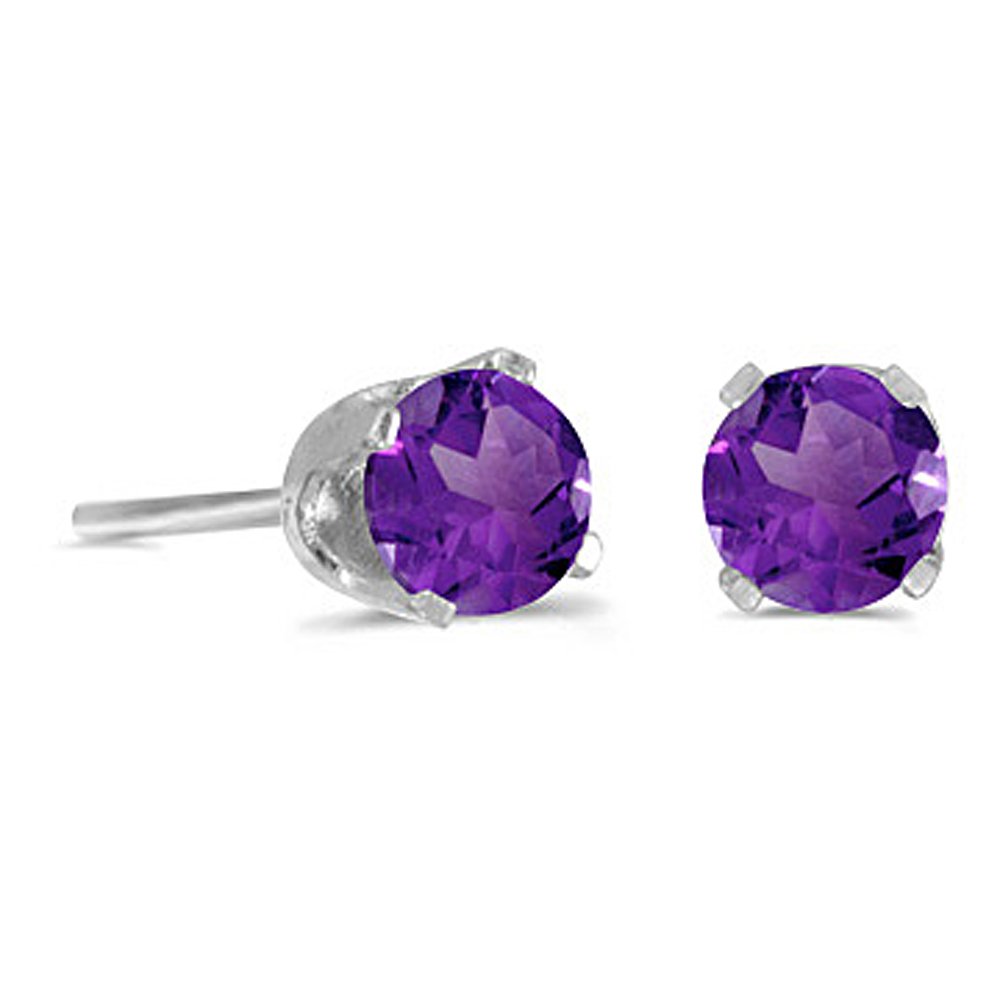 Prong Set 4 MM Natural Amethyst Earring Studs in 14K White Gold