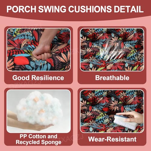 Image of Porch Swing Cushions Outdoor 48 inch Waterproof Extra Thick 5 inch Swing Cushions Replacement with Backrest and Ties for Outdoor Furniture Porch Patio Garden Lawn (Floral Pattern)