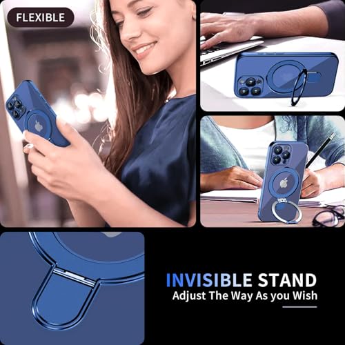 Image of Magnetic for iPhone 15 Pro Case with Invisible Stand[Compatible with MagSafe][Full Camera Lens Protector][Military Drop Protection] Shockproof Not Yellowing Clear Soft Slim for Women Men