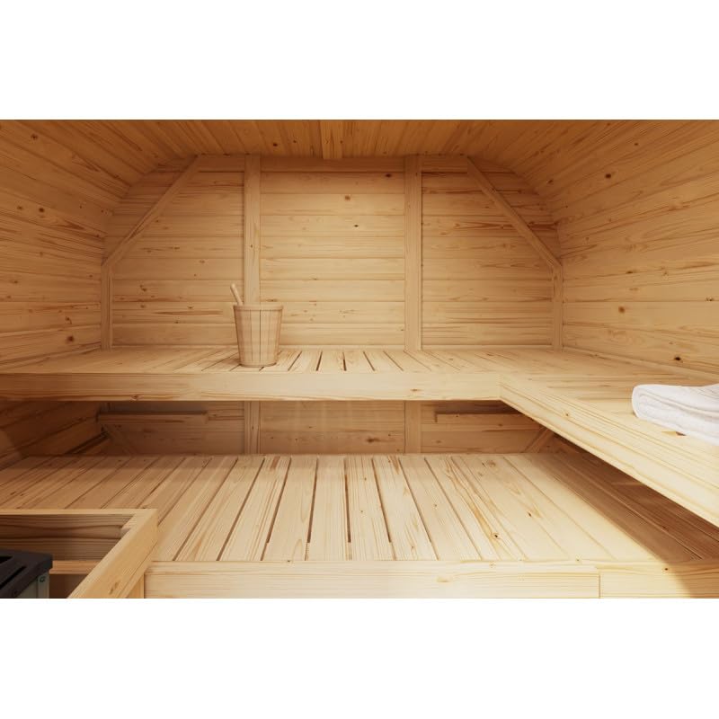 Karibu Sauna Extérieur Quadro 1 Plus 4-6 Places Bois Massif 38mm 4,2m² Porte Verre Bronzé Plancher Inclus 242,5x175x205cm