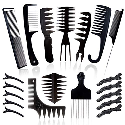 fani 20Pcs Professional Hairdressing Comb Set, Pompadour Hairstyling Barber Combs, Detangler Comb with Hook and Stainless Steel Pintail Comb, Comb Set for Men and Women