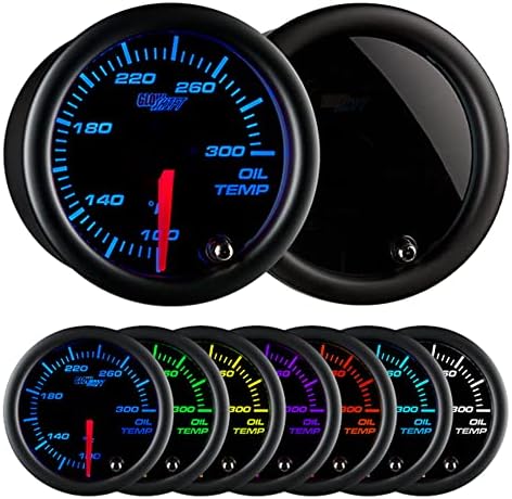 GlowShift Tinted 7 Color 300F Oil Temperature Gauge Kit, 2-1/16" 52mm