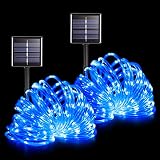 POTIVE Solar Rope Lights Outdoor Waterproof, 33Ft 100 LED Solar Rope Lights with 8 Modes, Blue Rope