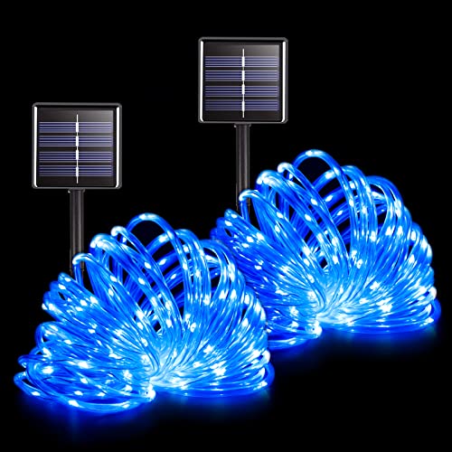 Potive Solar Rope Lights Outdoor Waterproof, 33Ft 100 Led Solar Rope Lights With 8 Modes, Blue Rope Lights For Outside Fence Patio Pool Garden Trampoline Deck Decor (2 Pack) #TOP24