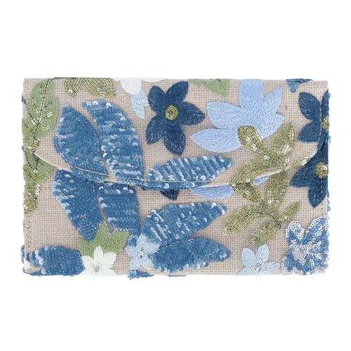 HomKuch Bolsas de bordado de embrague floral de verano de las mujeres lentejuelas con perlas Bolso de noche formal de la fiesta (Flor Azul)