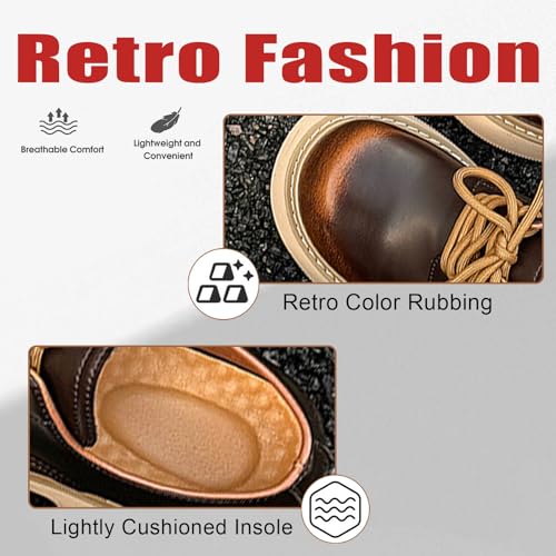 Men's Retro Leather Platform Chunky Heel Wide Round Toe Dress Oxford Shoes Classic Lace-Up Comfortable Heightening Non-Slip Derby Shoes for Wedding Business Formal Party4