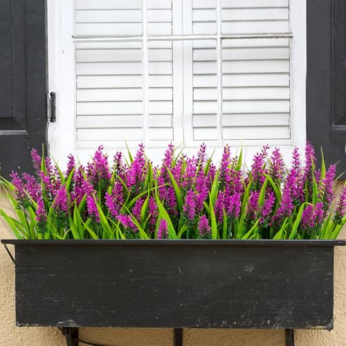 Image of Bassion 24 Bundles Artificial Flowers for Outdoors Fake Lavender, Fuchsia