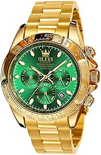 OLEVS Men Watches Gold Automatic Self Winding Stainless Steel Mechanical Multifunction Chronograph Analogue Waterproof Date Luminous Gent Wrist Watch