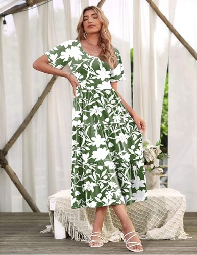 Image of Zeagoo Women's Summer Dress Midi Floral Flutter Short Sleeve Casual Dresses with Pockets Tiered Flowy Boho Beach Dress