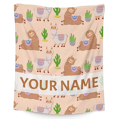 Blanket for Girl Women - 60x80 Inches Cute Llama Throw Gifts - Personalized Brown Soft Fuzzy Blankets for Bed, Couch & Living Room